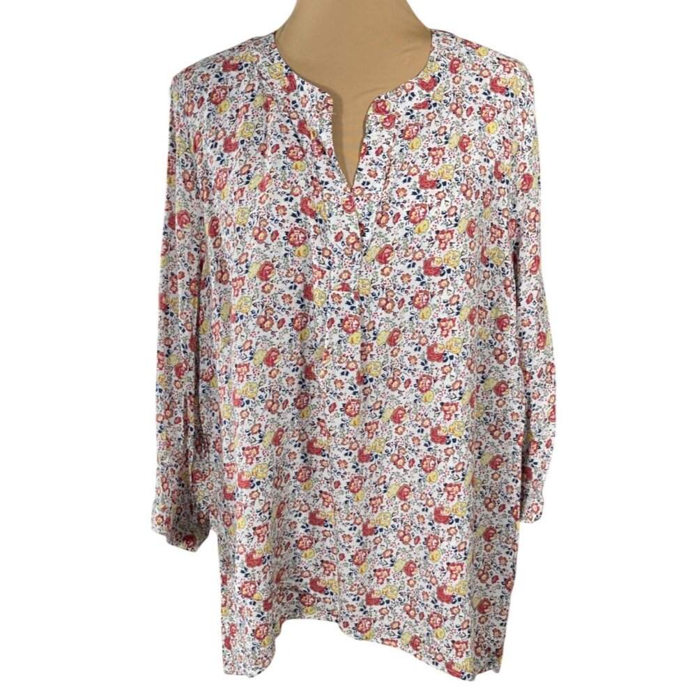 Jones & Co Floral Tunic Top Blouse Size 1X Salmon White Yellow